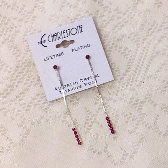 NEW Silver Plated Red Garnet Crystal Long Drop Dangle Earrings Jewelry Gifts - Picture 2 of 8